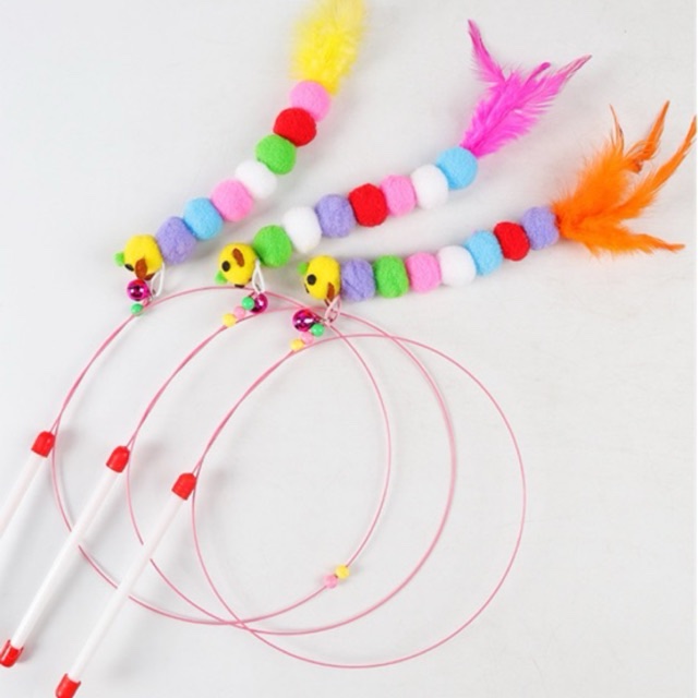 Cần câu mèo cầm tay lông vũ/ con cá/ con sâu - Ảnh 5