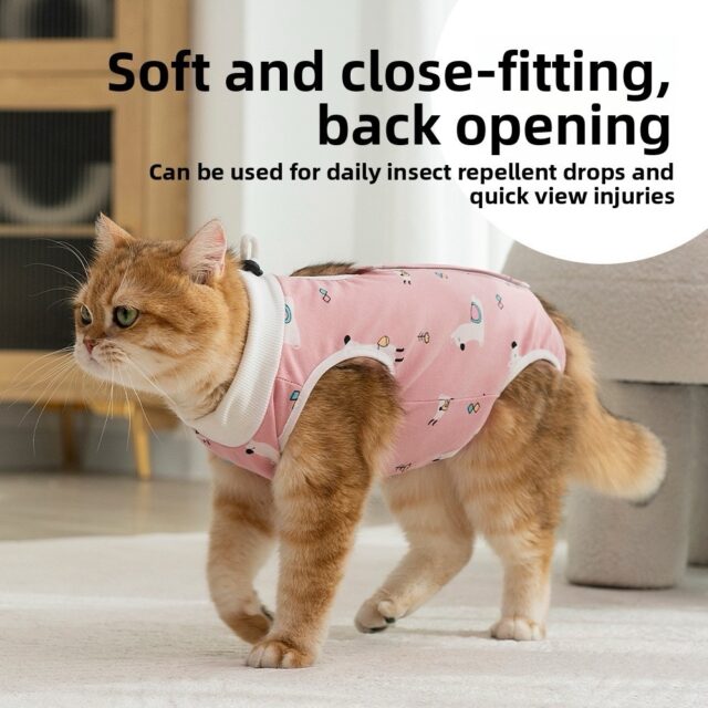 Jumpsuit áo liền quần khử trùng cho mèo sau phẫu thuật - hàng loại 1, vải co giãn, có dây rút cổ